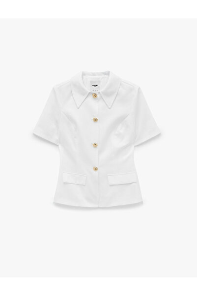 Koton Linen Blend Classic Collar Metal Button Short Sleeve Blazer Jacket