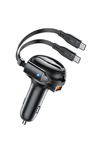 Acefast شاحن سيارة سريع B13 بقوة 53 واط مع كابلين USB-C قابلين للسحب