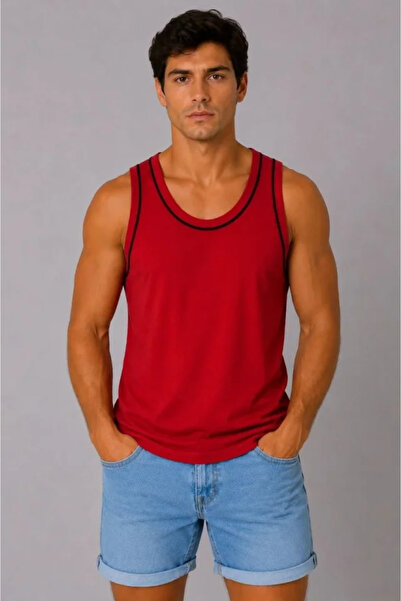 Veraura Lifestyle Men's Athlete Crew Neck Sleeveless Summer Tank Top - Red