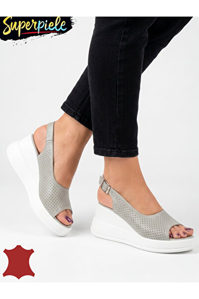 ANGEL BLUE Women's white perforated genuine Leather Sandals with platform sole