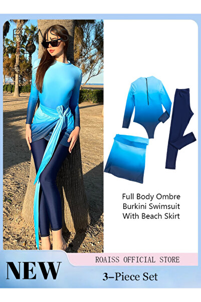 ROAISS 3 Piece Women Swimsuit Beach Sun Protection Clothing Conservative Styl...