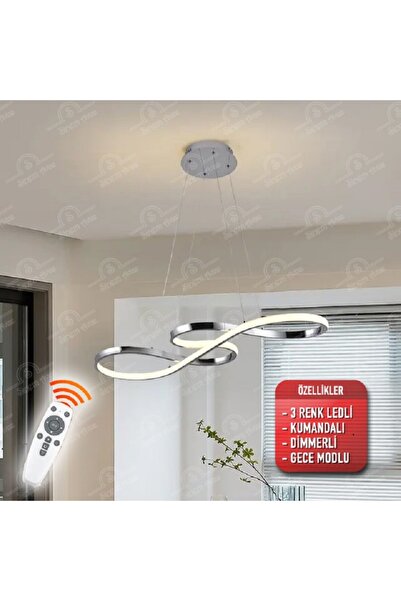 Elektroyou Fuga Gri Kumandalı 3 Renk Ledli Dimmerli Plafonyer Modern Ledli Avize