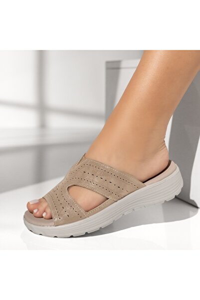 Modlet.ro Women's beige flat casual mules EVA11