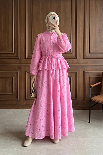 MODAQU Lined, Elastic Sleeves, Scalloped Pink Linen Suit