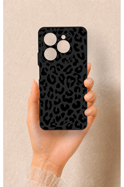 Vip Case Tecno Spark 20 Pro Uyumlu Siyah Leopar Desenli Silikon Kılıf