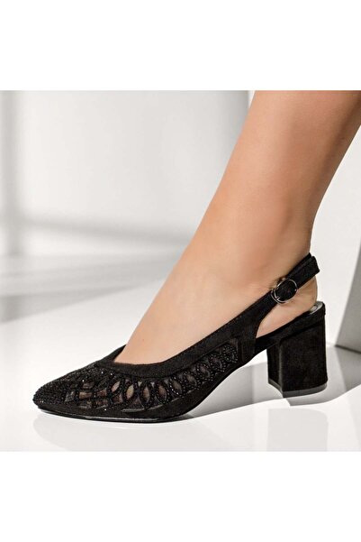 Modlet.ro Women's black block-heeled shoes with rhinestones INA8