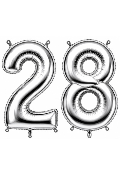 BeySüS 28 Number Foil Balloons Silver Color (76 cm)