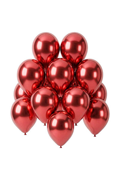 BeySüS Red Color Latex Chrome Balloon (30 cm) - 12 Pieces