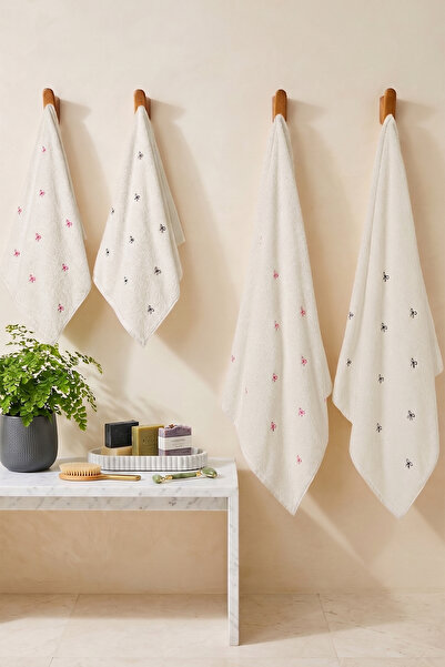 My Catherine Set of 4 Bowknot Embroidered Towels |   2 Pieces of 70X140 Bath ...
