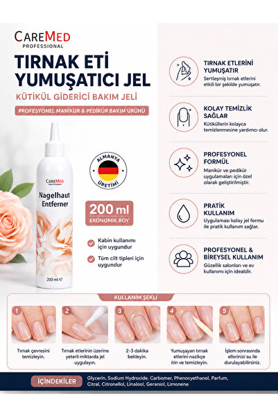 CAREMED Tırnak Eti Yumuşatıcı Jel 200 ml | Kütikül Giderici Bakım Jeli | Prof...