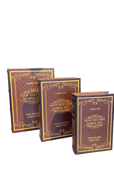 mysecrethome 3'lü Ahşap Deri Dekoratif Kitap Kutu Seti | Gizli Kasa Hediyelik...
