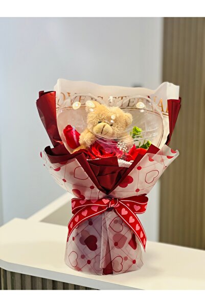 CRAFT AND CREATIONS باقة ورد على شكل قلب مع إضاءة LED رومانسية