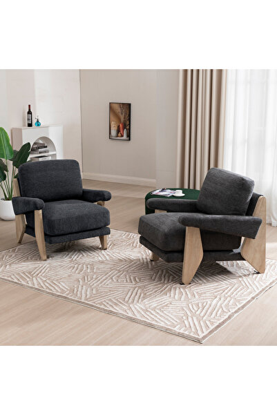 homejoyz Armchair Linen Fabric and Svedy Wood-Silva-76X95X83 cm