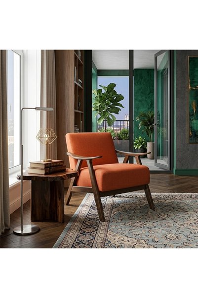 homejoyz كرسي شانيل وخشب سويدي - برتقالي - أرڤيرا - 75x85x80 سم