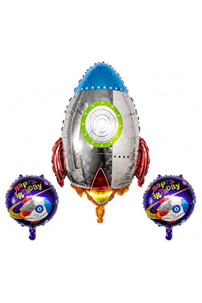 BeySüS Happy Birthday Space Rocket Foil Balloon Set