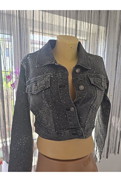 PİNK GİRL Denim jacket with pebbles