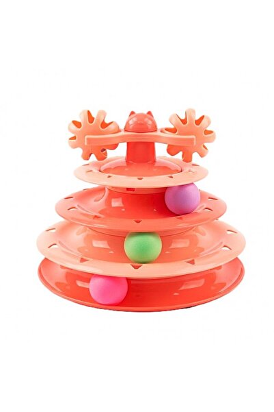 Cozy Paws 4-Layer Turntable Cat Tower Toy – Interactive Orange Cat Toy with 4...