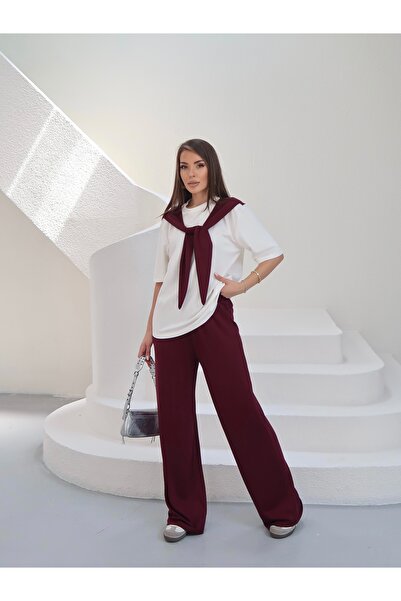Paw Garage Women's Rosalie Modal Fabric Scarf Detailed Palazzo Trousers Set