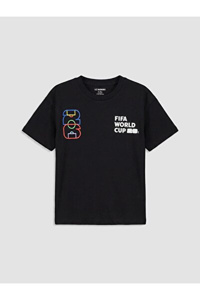 LC Waikiki New Season Black Crew Neck Fifa Printed Boys' T-Shirt