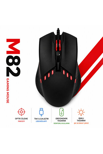 SepetteX M82 Kablolu Oyuncu Mouse RGB Işıklı Gaming Mouse Optik Sensörlü Ergo...
