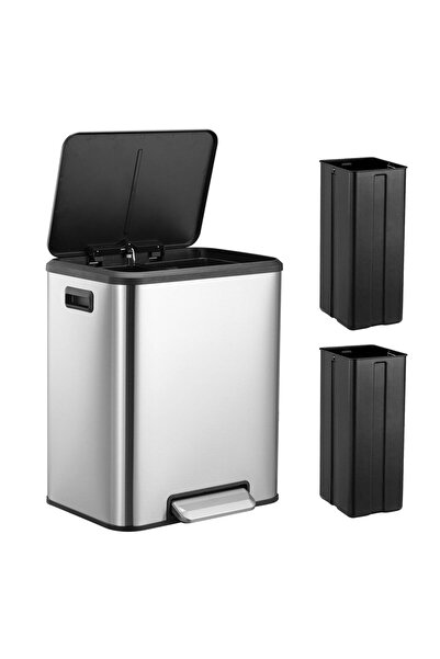 Garvee 30L Stainless Steel Dual Compartment Trash Can (15+15L), Foot Pedal Re...