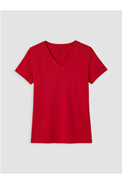 LC Waikiki New Season Red V-Neck Women's T-Shirt