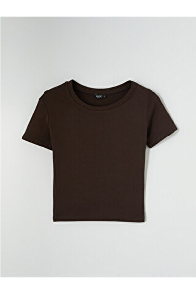 LC Waikiki New Season Brown Crew Neck Women's Crop T-Shirt
