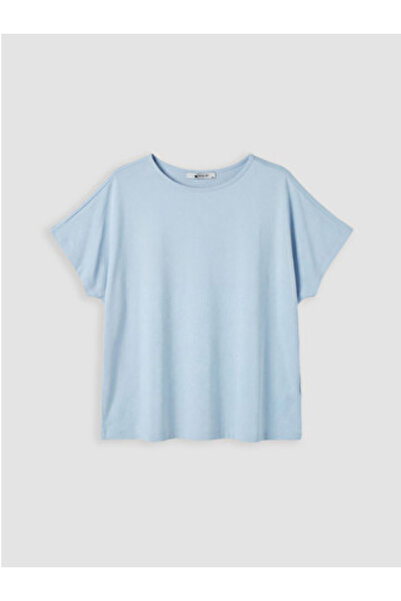 LC Waikiki New Season Blue Plus Size Crew Neck Women's T-Shirt