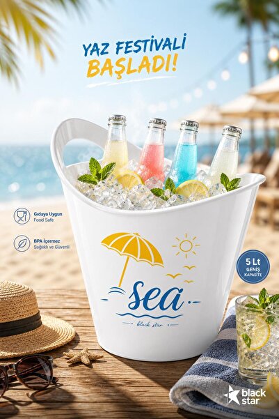 Galeriyo Sea 5 Lt. İçecek ve Buz Kovası – Taşınabilir Beyaz