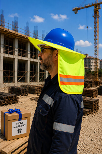 Hunsafety Baret Güneşliği Sarı + Mavi Baret (Standart) Hediyeli