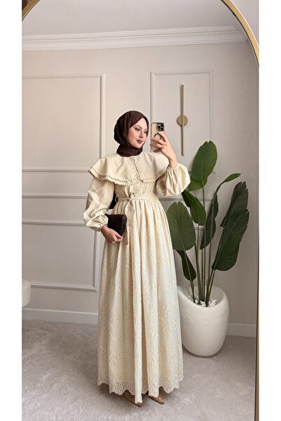 ensade Rochie de vară galbenă, cu mâneci tip balon, căptușită, bej, cu curea,...