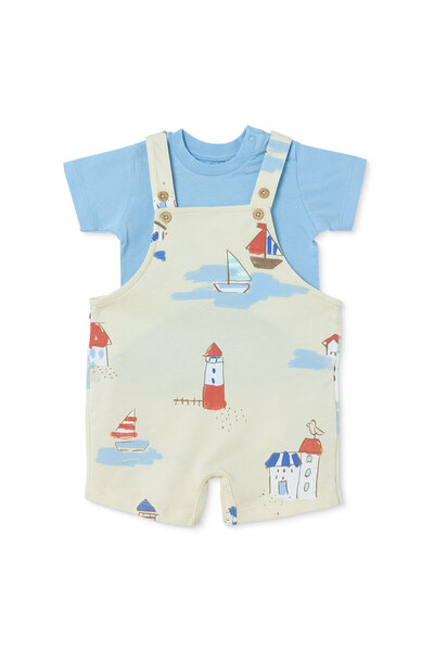 ebebek Hello Baby HelloBaby Erkek Bebek Şort Salopet-Tshirt Marin Baskılı Düğ...