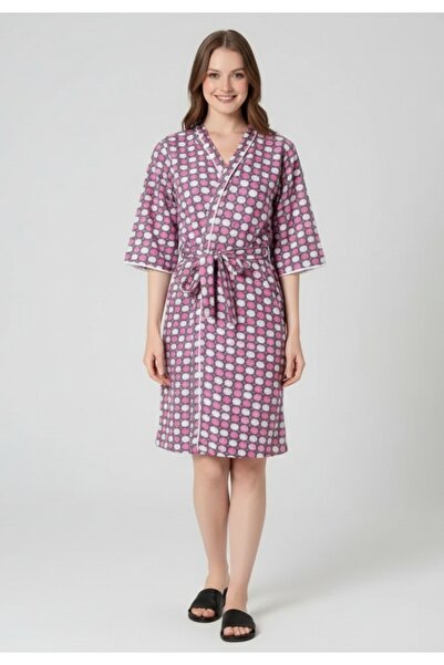 Serena Women's bathrobe – thick, with white and pink polka dots, with Hooded ...