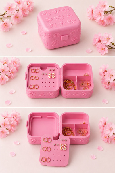 PELIUS Mini Jewelry Box, Pink Jewelry Organizer with Flowers, Small Travel St...