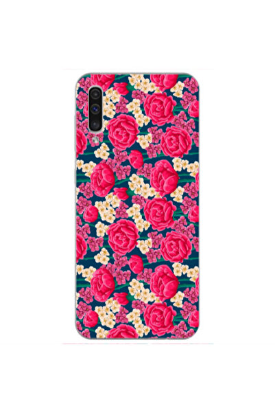 Other Samsung A70 Red and pink Flowers Transparent Silicone TPU Θήκη