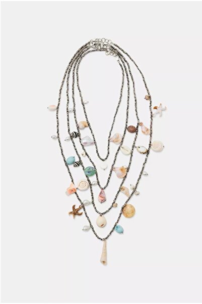My Joyas Design ZR Model Deniz Kabuklu Kristal Boncuklu 4'lü Kolye Seti