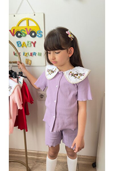 VOSVOSBABY Lila Yaka Embroidered Detail Terry Shorts Set