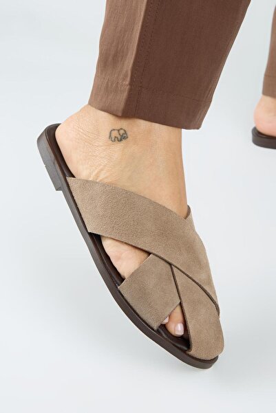 Manijero Olenka Women's Genuine Leather Pieced Sabo Mink Slippers