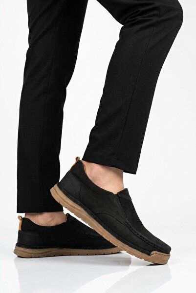 AYAKMOD Black Nubuck Genuine Leather Men's Casual Shoes 62400 m