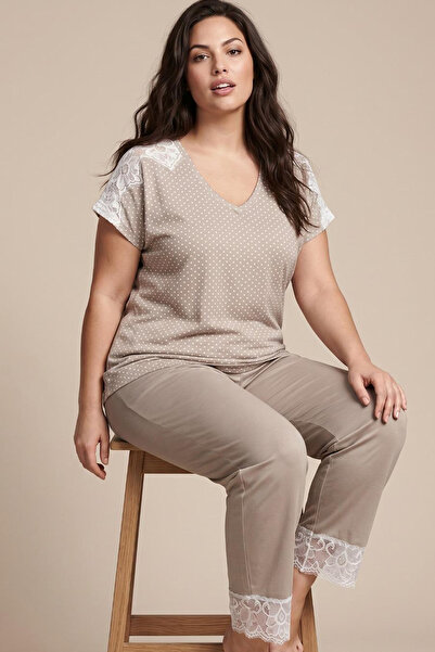 Siyah İnci Mink Patterned Large Size Oversized Viscose Knitted Pajama Set