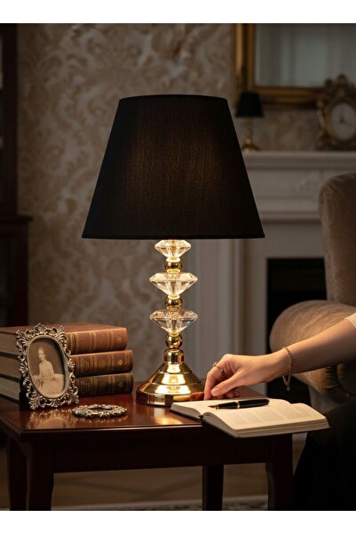 Dekovien Modern Gold Crystal Lampshade with Black Color Hat