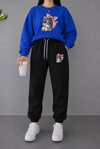 FAEL LİFE SET UNISEX CU GULER LARG ȘI PANTALONI DE TRENING CU IMPRIMEU CU PISICI