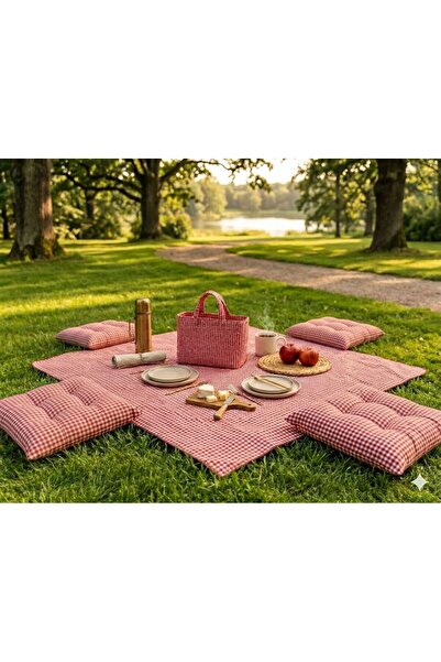 by ballı biocotton 6 Parça Masa Örtülü Minder Set Piknik Seti