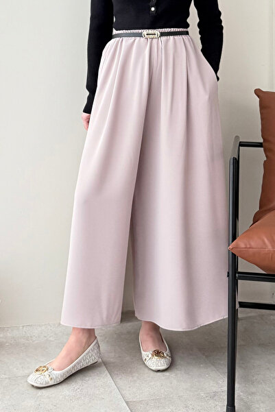 Tesettür Diyarı Relax Suzana Fabric Skirted Trousers with Elastic Waist - Mink
