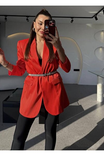 MAESTRO WOMAN Kadın Nar Çiçeği Astarlı Süs Cepli Mat Saten Blazer Ceket