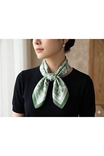 MAESTRO WOMAN Eșarfă de damă din satin mătăsos, verde, cu model, 70x70