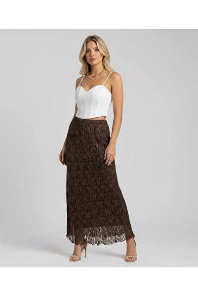 Park Karon Women's Lined High Waist Elastic Seersucker Lace Skirt 26048