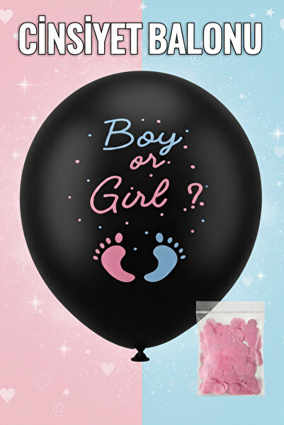 NEWPARİ Boy or Girl Cinsiyet Belirleme Balonu Siyah Büyük Boy 27 İnç (Pembe P...