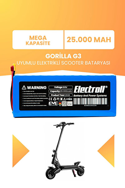 ELECTROLL Gorilla G3 Uyumlu Batarya (Mega Kapasite) 60V 25.000Mah Elektrikli ...