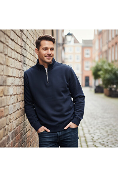 LIVERGY Men's Navy Blue Quarter-Zip Sweatshirt Pullover